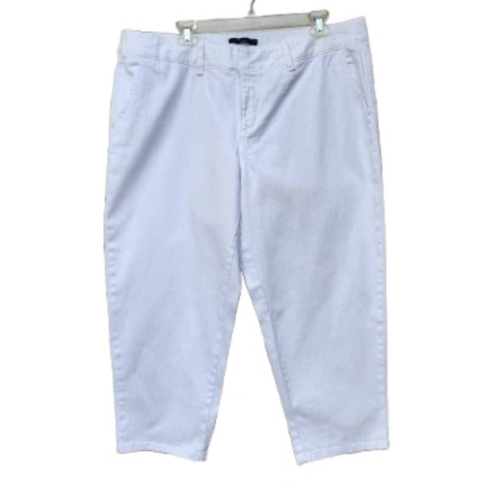 Apostrophe Plus White Denim Crop Pants Cotton Blend